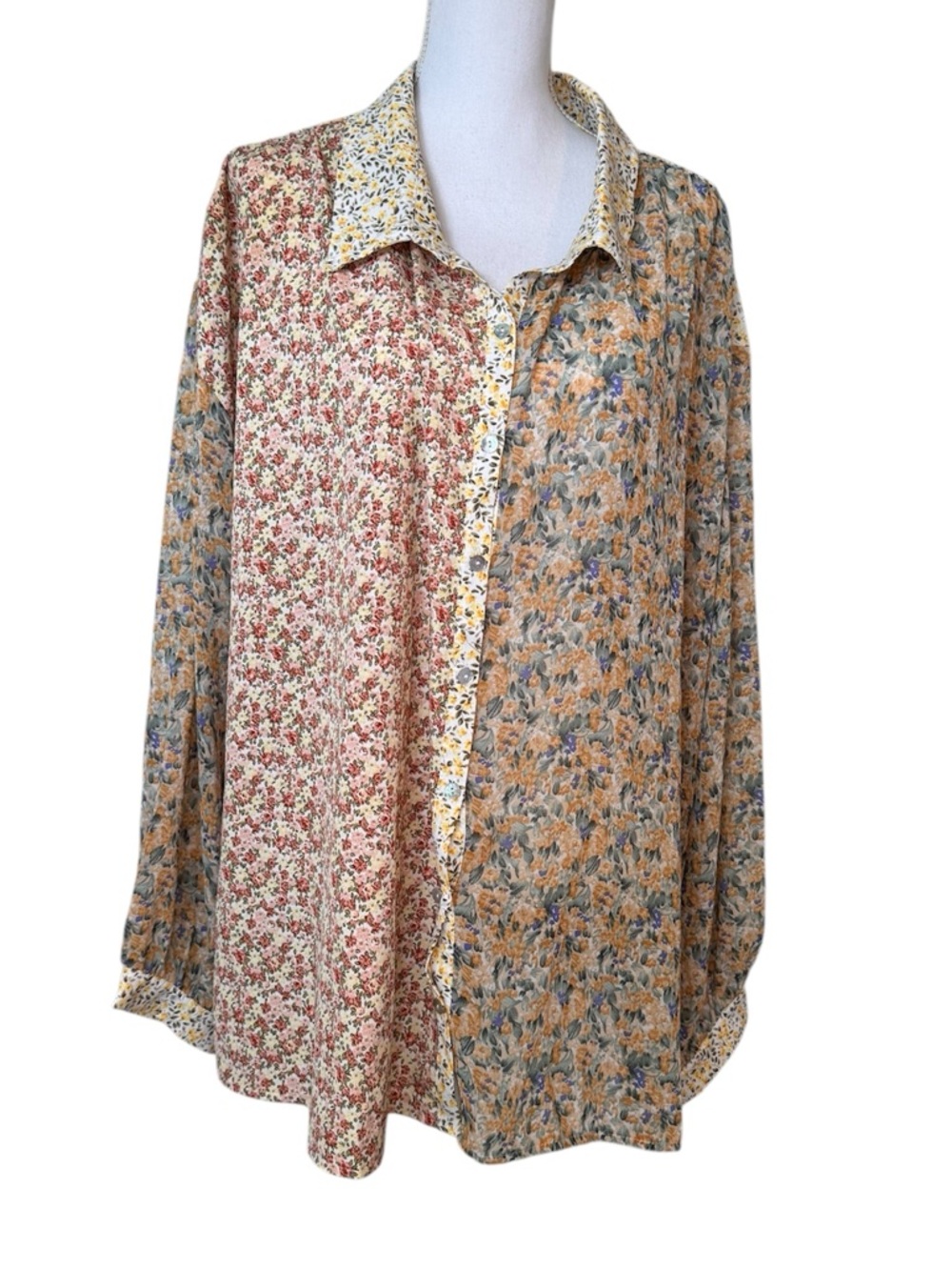 GIGIO Plus 2XL Floral Patchwork Boho Blouse Cottagecore Romantic Floral